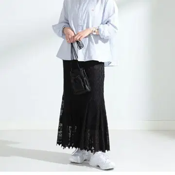 Ray BEAMS 레이스 머메이드 스커트 블랙 롱 레이빔즈