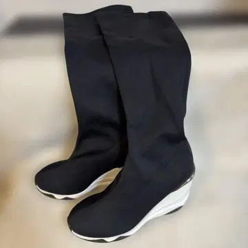블랙 스트레치 롱 부츠 웨지힐 23.5cm