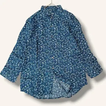 유니온 스테이션 프렌치 린넨 꽃무늬 셔츠 블루 스페어 버튼 포함 L