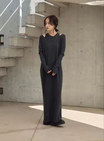 Hella LAYERED RIB DRESS 차콜 S
