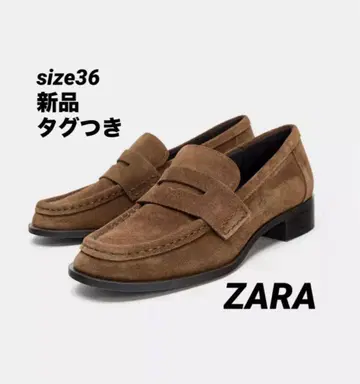[ 완판템 ] ZARA 스플릿 스웨이드 페니 스트랩 로퍼 36 새상품