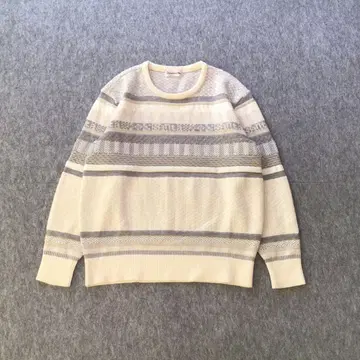 santafe 산타페 긴팔 니트 스웨터 아이보리 울 혼방 올 패턴