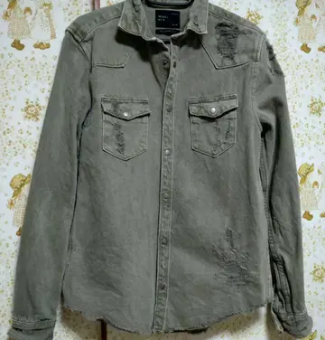 ZARA MAN 자라 데미지 가공 데님 셔츠 자켓 카키
