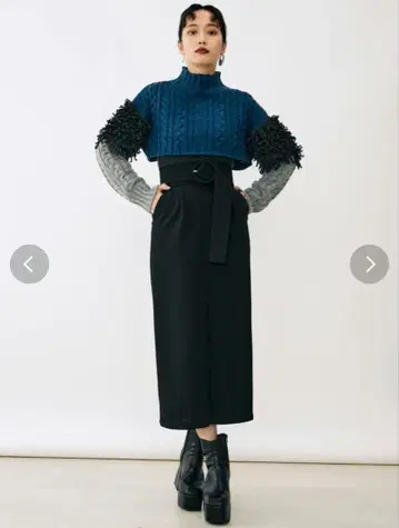 MURUA 벨티드 펜슬 스커트 블랙