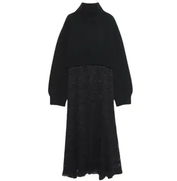 anuans 아뉴앙스 니트 레이어드 웨이브 레이스 원피스 블랙