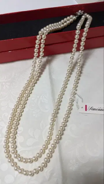 시몬느 2연 진주 목걸이 새상품 택, 박스 포함