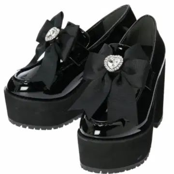 노에미 NOEMIE 통굽 리본 포함 매니시 슈즈 블랙