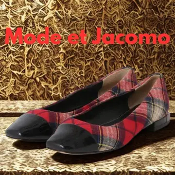 [ MODE ET JACOMO ] 바이컬러 스퀘어 펌프스 플랫 체크 무늬