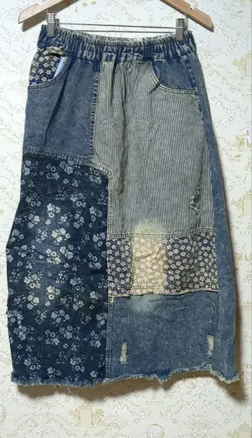 Rccat 상품. 패치워크 디자인 데님 스커트