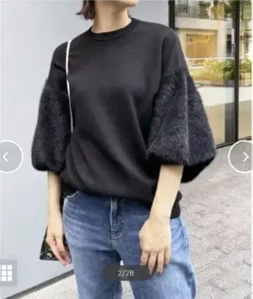 [ 미사용 ] Spick & Span 페더얀 슬리브 니트 PO 블랙