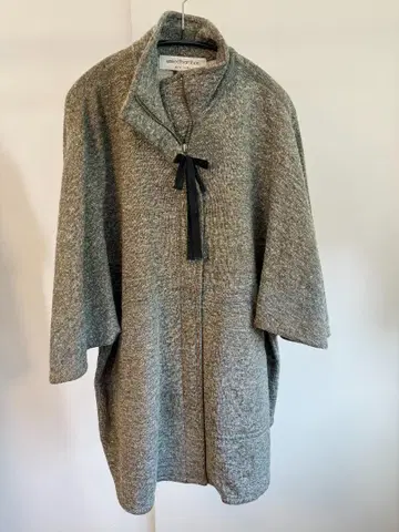 그레이 판초 케이프 코트 리본 포함