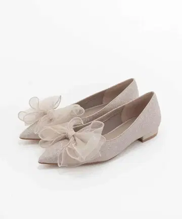 RANDA 2WAY 리본 라메 플랫 펌프스 핑크