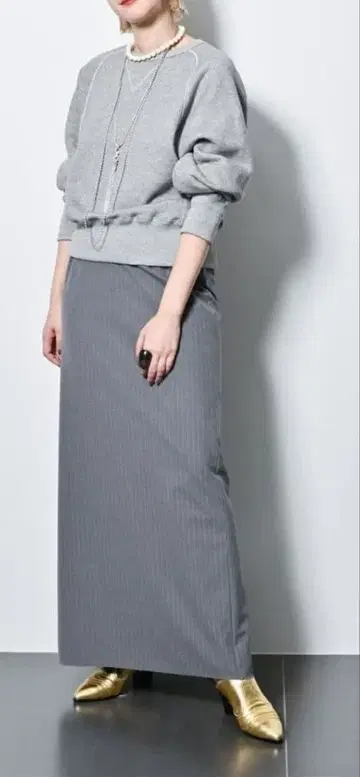 CITYSHOP 그레이 스트라이프 타이트 롱 스커트