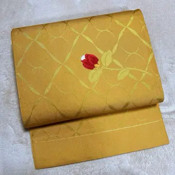 순수 실크 후쿠로 오비 한 송이 꽃 금실 사용 오타이코 패턴 야마부키색