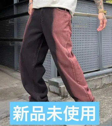 미사용 새상품 와이드 데님 팬츠 블랙과 빨간색 그라데이션