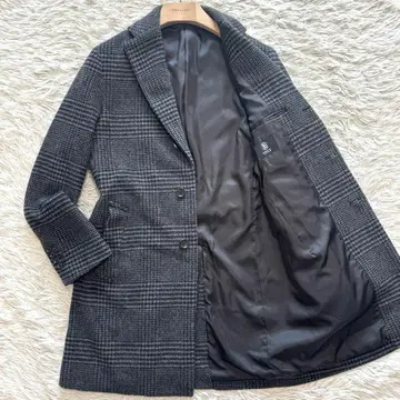 미사용급 글렌체크 캐시미어 혼방 온리 소프트 트위드 체스터 코트
