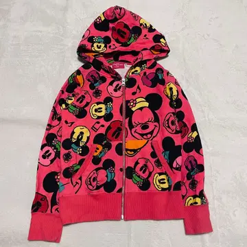 도쿄 디즈니 리조트 미니 미키 올 패턴 후드티 S 비비드 핑크