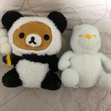 리락쿠마 팬더 코스튬과 화이트 푸우 봉제 인형 2세트