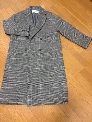 Ray BEAMS 체크 더블 체스터 코트 블랙 그린