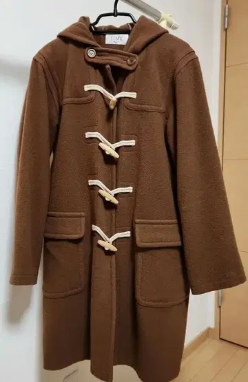 iiMK 브라운 더플 코트 후드 부착