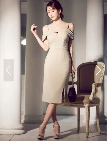 JEWELS 오프숄더 라메 미디엄 드레스 M