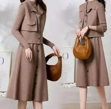 브라운 니트 원피스 긴팔