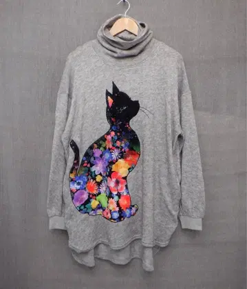 *스칼라 123713: 꽃무늬 고양이 아플리케 니트소 원피스