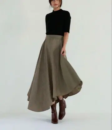 미사용 마주르 체크 무늬 비대칭 롱 스커트