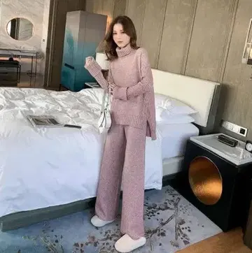 핑크 터틀넥 니트 세트