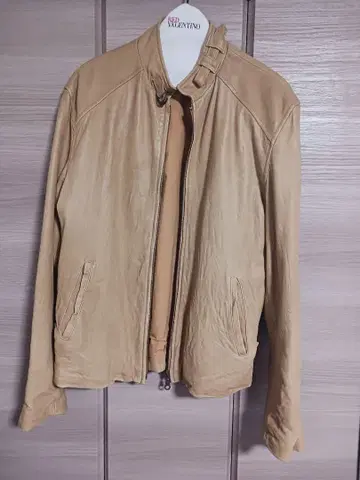 어쿠스틱 베이지 가죽 싱글 라이더 자켓 M