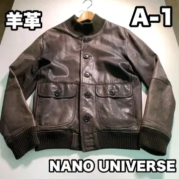 NANO UNIVERSE A-1 플라이트 자켓 천연 가죽 가죽 양가죽 M
