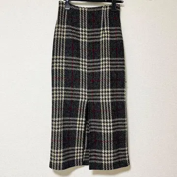 체크 슬릿 롱 타이트 스커트 차콜 그레이