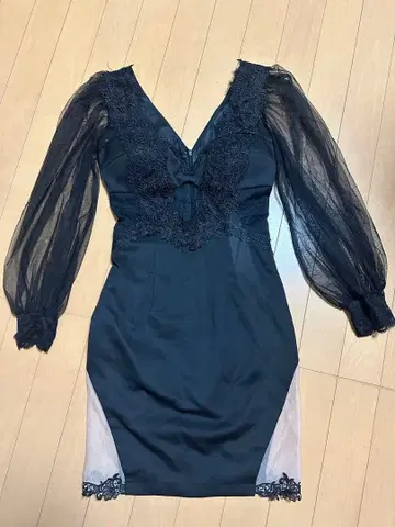 블랙 시스루 소매 타이트 드레스