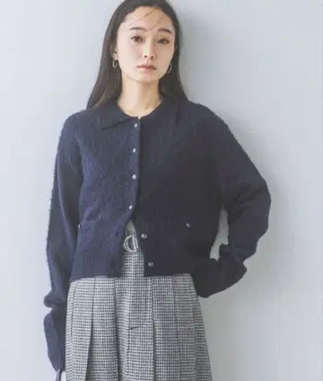 알파카 폴로 칼라 숏 가디건 지나시스