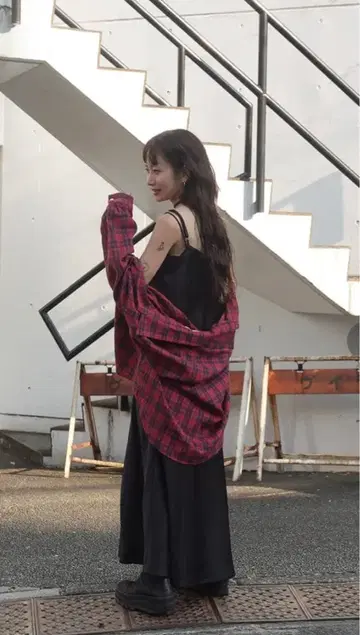 TEENBOOP 그런지 루즈 체크 셔츠