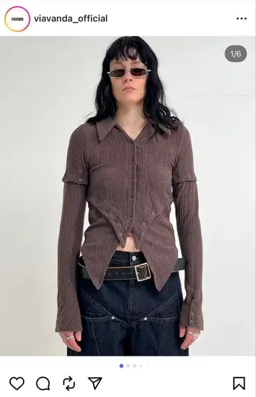 viavanda 리브 긴팔 상의 브라운