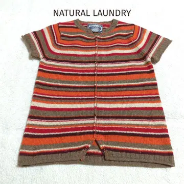 398 NATURAL LAUNDRY 울 100% 보더 반팔 니트