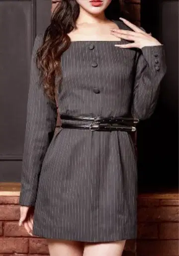 [ Darich ] 스트라이프 미니 원피스 차콜 그레이