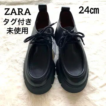 [택 포함 미사용] ZARA 블랙 통굽 레이스업 슈즈 24cm