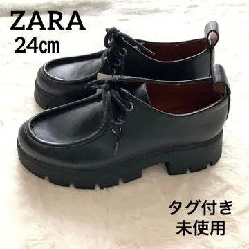 [택 포함 미사용] ZARA 블랙 통굽 레이스업 슈즈 24cm
