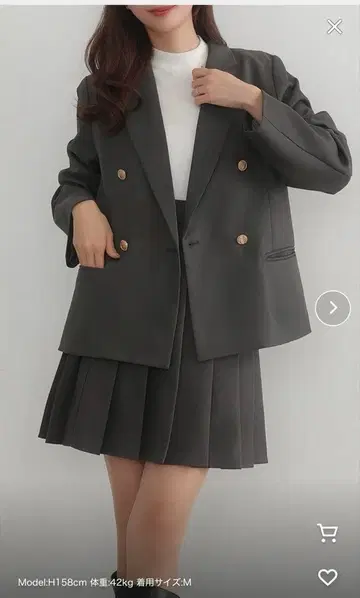 CENEA 골드 버튼 테일러드 자켓 플리츠 스커트 셋업