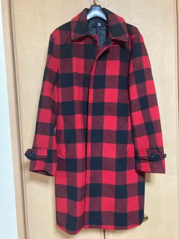 CAMBIO 빨간색 블록 체크 스텐카라 코트