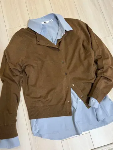 UNIQLO 메리노 크루넥 가디건 레이온 블라우스