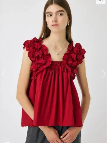 moussy 숄더 프릴 상의 빨간색