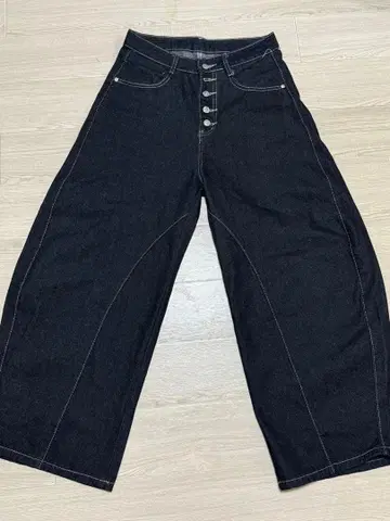 다크 데님 와이드 배기 팬츠