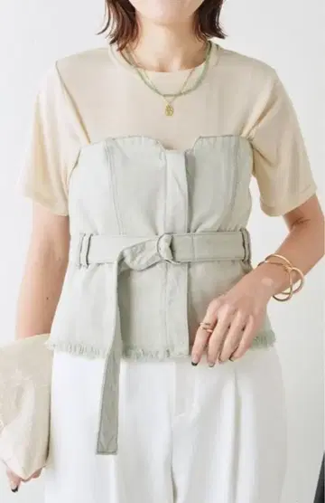 콜라주 뷔스티에 데님 샌드 베이지