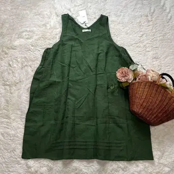 미사용 코라유 corail 린넨 원피스 슬리브리스 그린 프리