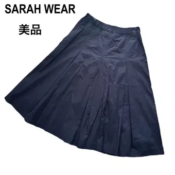 SARAH WEAR 사라웨어 코튼 100% 플리츠 플레어 스커트 네이비
