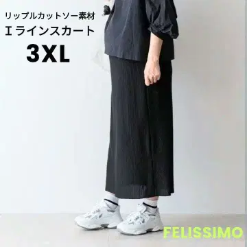 새상품 FELISSIMO 립플 컷소 소재 I라인 스커트(블랙) 3XL
