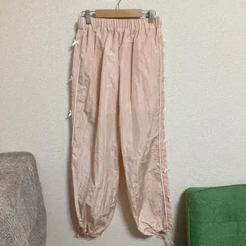 Uenui 사이드 리본 나일론 팬츠 트랙 팬츠 핑크 M